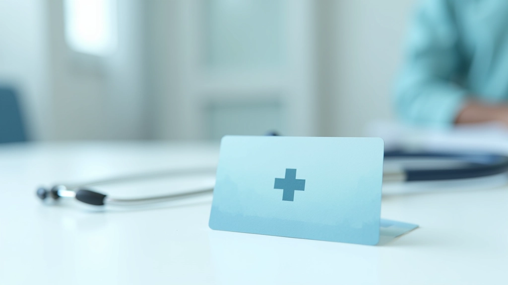 Medical insurance card with healthcare symbols and checkmark